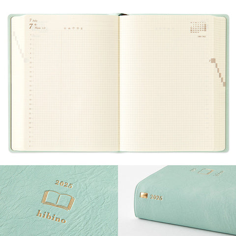 Midori Hibino 2025 Diary - Monthly Block + Daily On 2 Pages - Blue Green - A6 -  - Diaries & Planners - Bunbougu