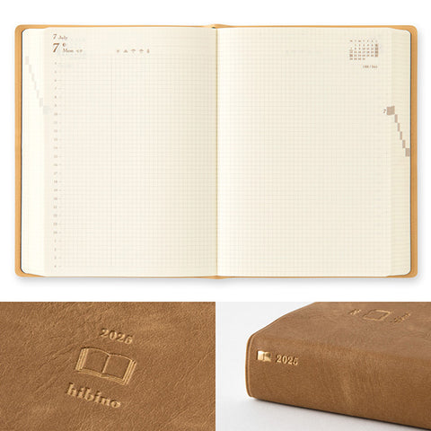 Midori Hibino 2025 Diary - Monthly Block + Daily On 2 Pages - Camel - A6 -  - Diaries & Planners - Bunbougu