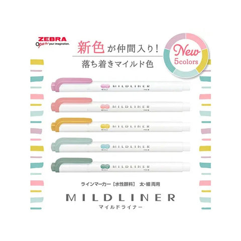 Zebra Mildliner Double-Sided Highlighter - 2025 New Calming Colours - Individual Pens - - Highlighters - Bunbougu