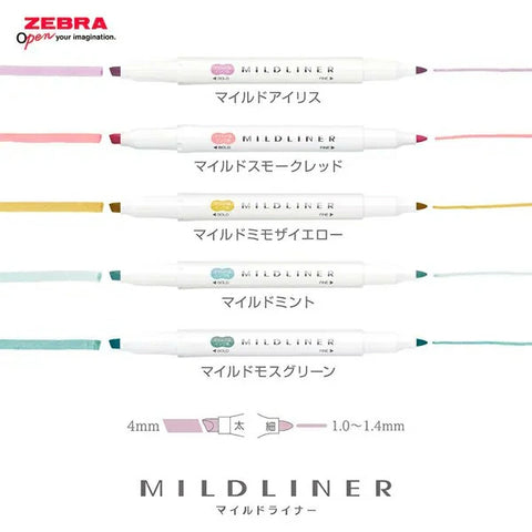 Zebra Mildliner Double-Sided Highlighter - 2025 New Calming Colours - Individual Pens - - Highlighters - Bunbougu