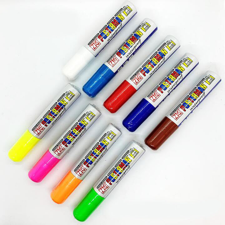 Zig Posterman Waterproof Chisel 6mm Tip 3 Fluorescent Color Marker Kit