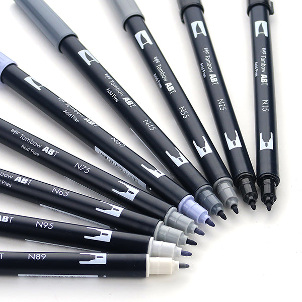 Tombow ABT Dual Brush Pen - 10 Colour Set - Grayscale – Bunbougu